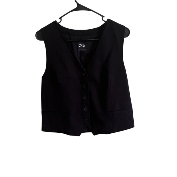 Zara Tailored Buckle Vest – Black, Size L, V-Neck Waistcoat Adjustable Strap NWT - Picture 3 of 7